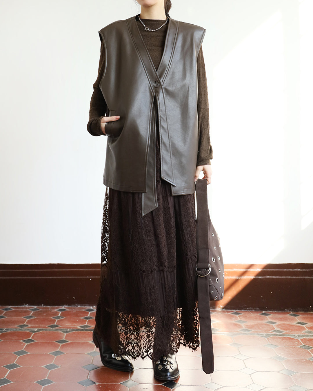 Reversible Lace Layer Pleated Skirt