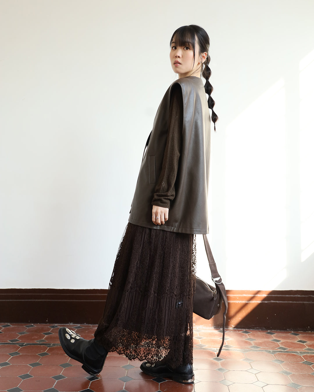 Reversible Lace Layer Pleated Skirt