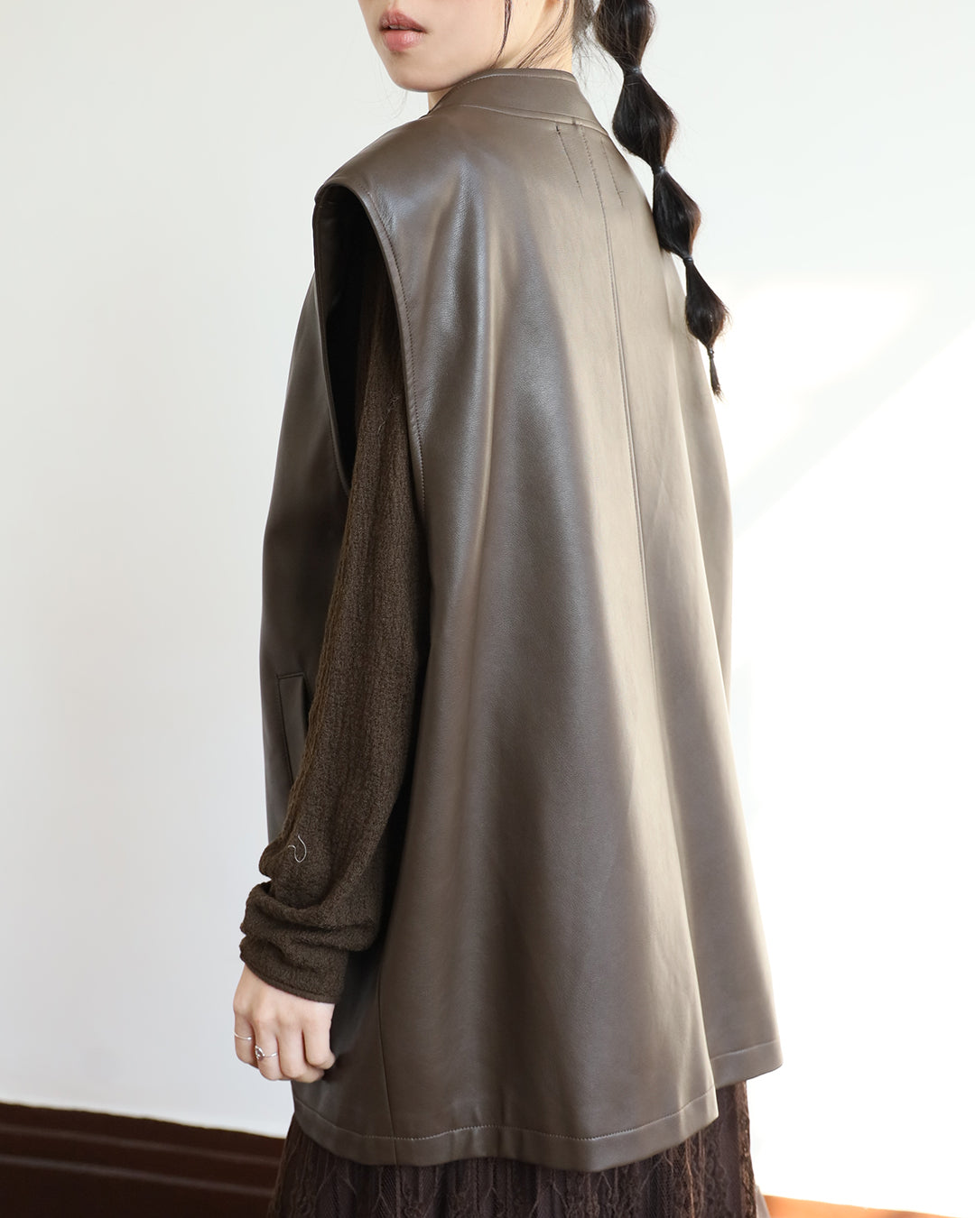 Faux Leather Collarless Vest (2 colors)