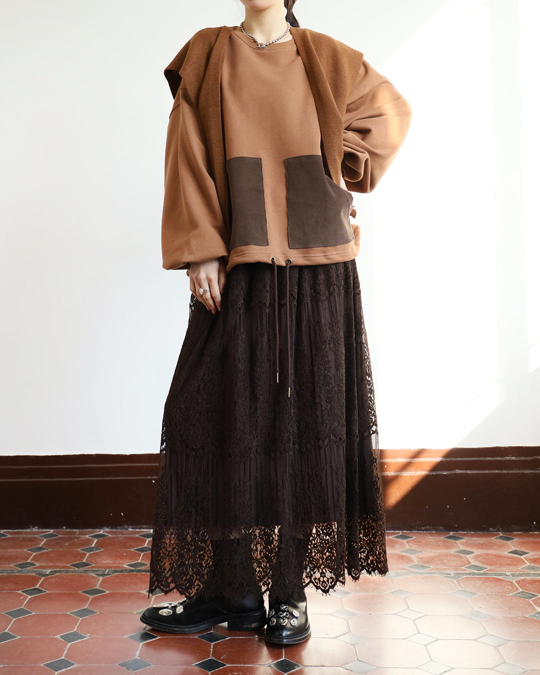 Reversible Lace Layer Pleated Skirt