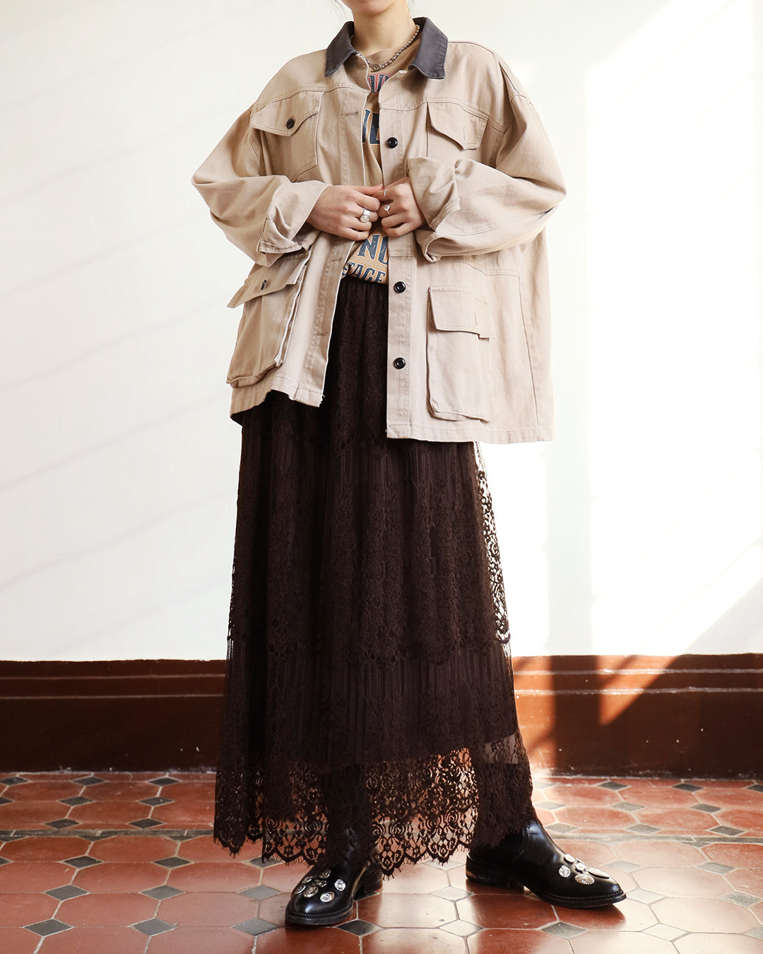 Reversible Lace Layer Pleated Skirt