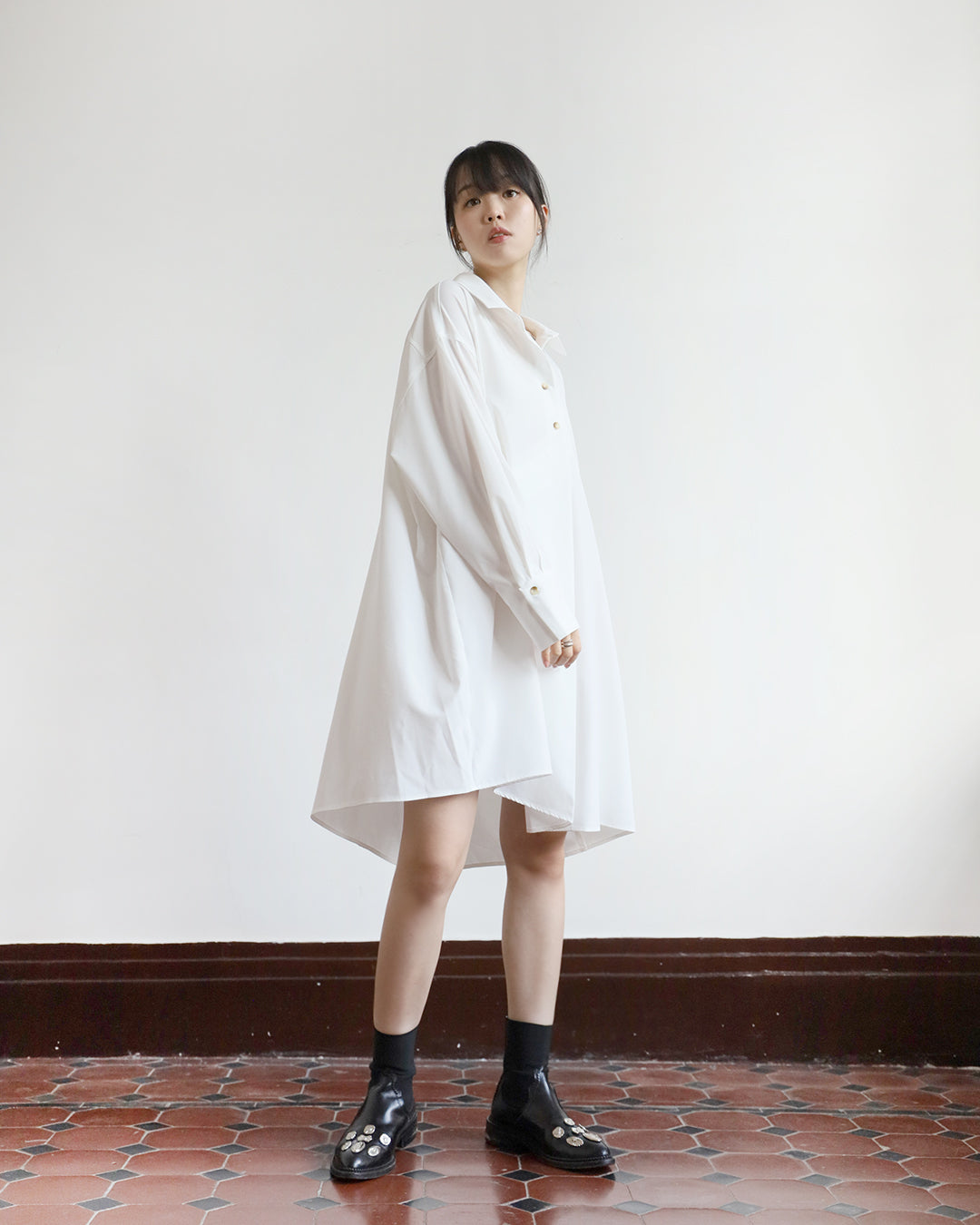 Front Pleated Shirt Dress (4 color)