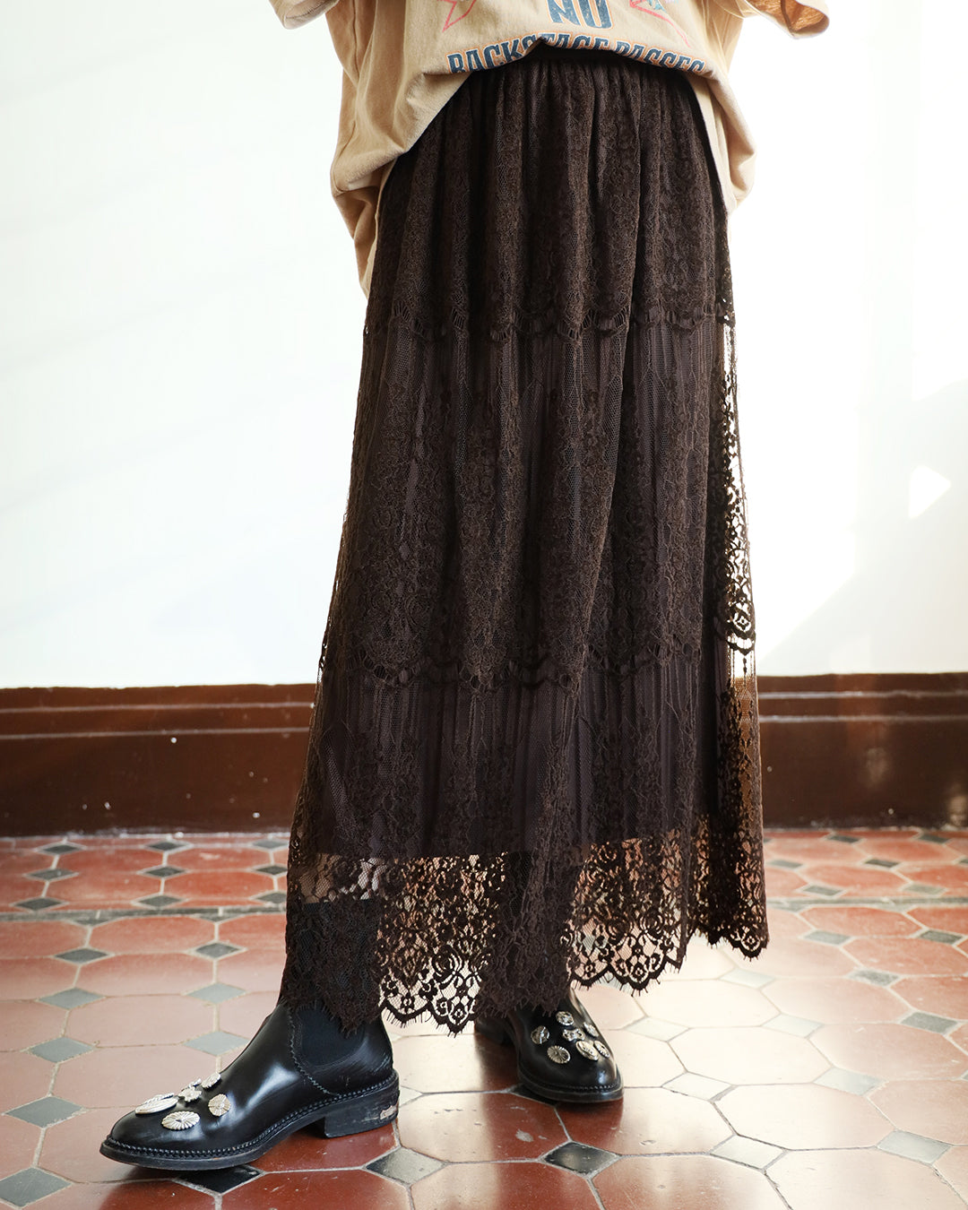 Reversible Lace Layer Pleated Skirt