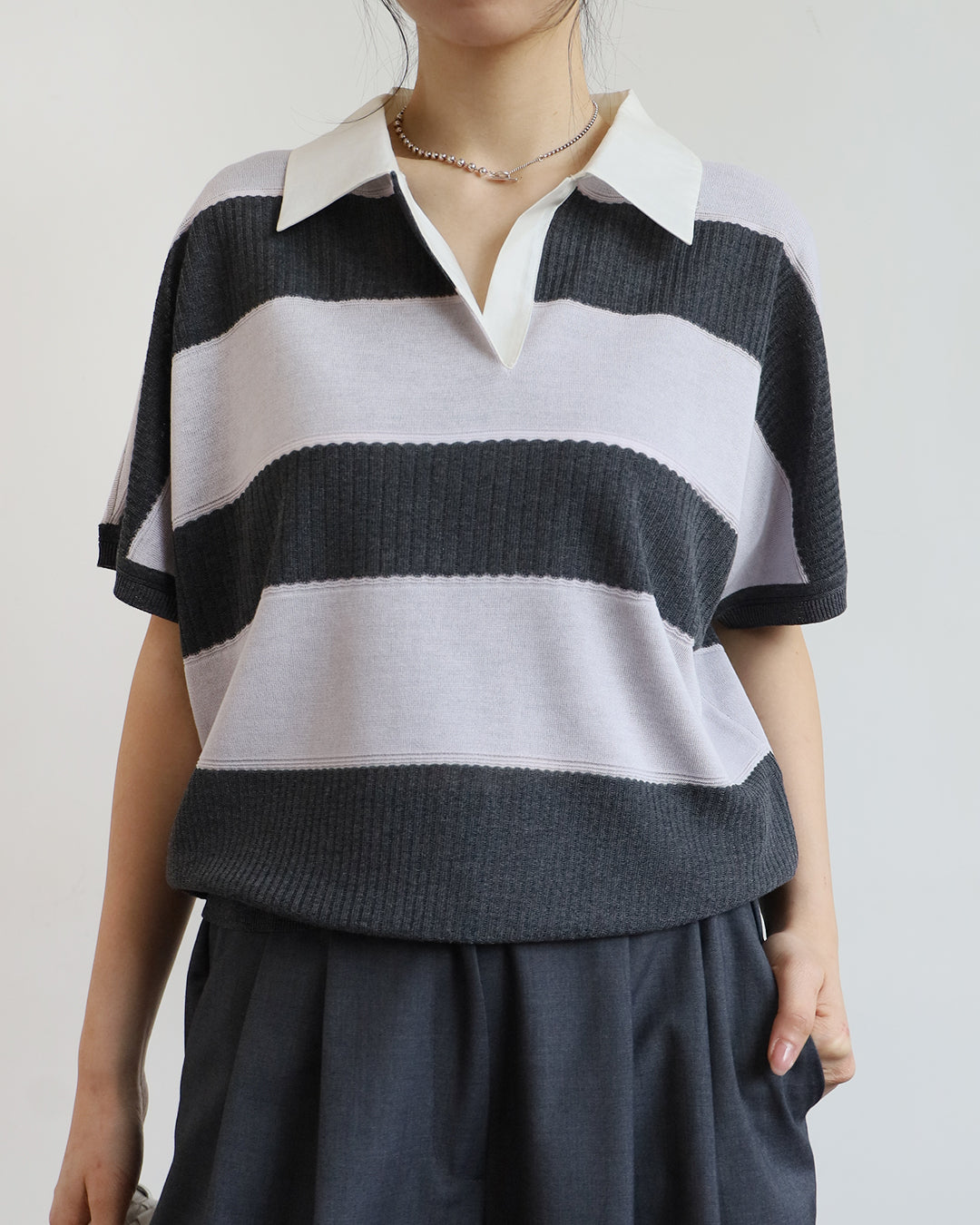 Contrast Striped Polo Top (2 colors)