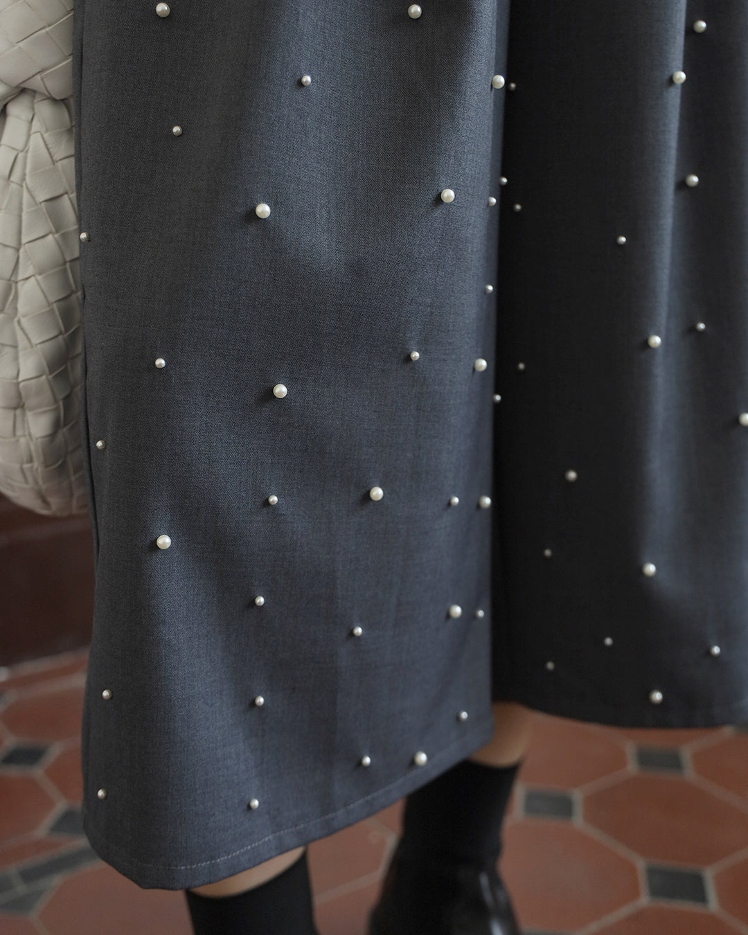 Pearl-Embellished Cropped Pants