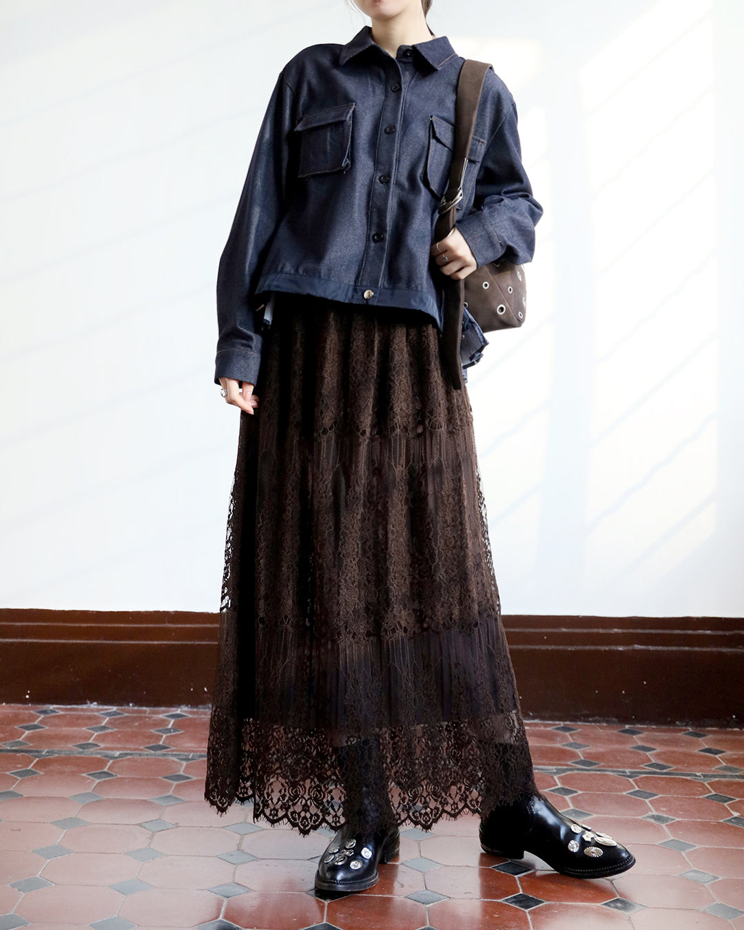 Reversible Lace Layer Pleated Skirt