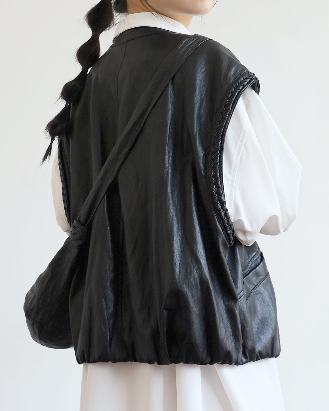 Braid Trim Faux Leather Vest (2 color)