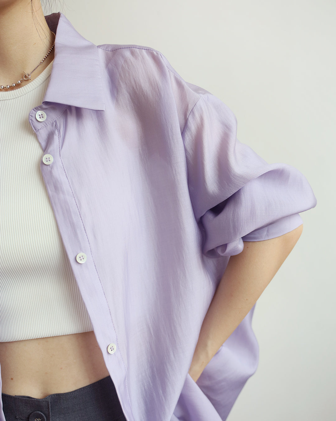 Silky Shirt w/ Back Buttons (4 colors)