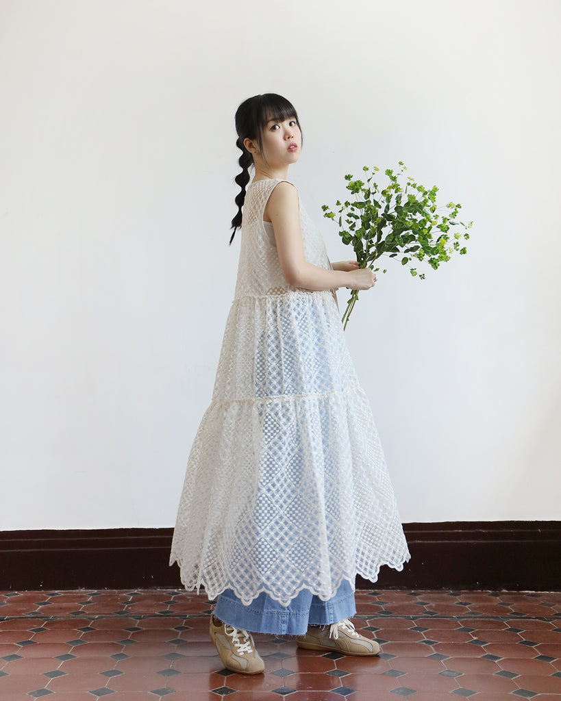 Embroidery Tie Front Dress (2 color)