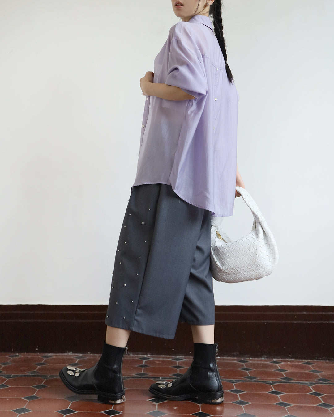 Pearl-Embellished Cropped Pants