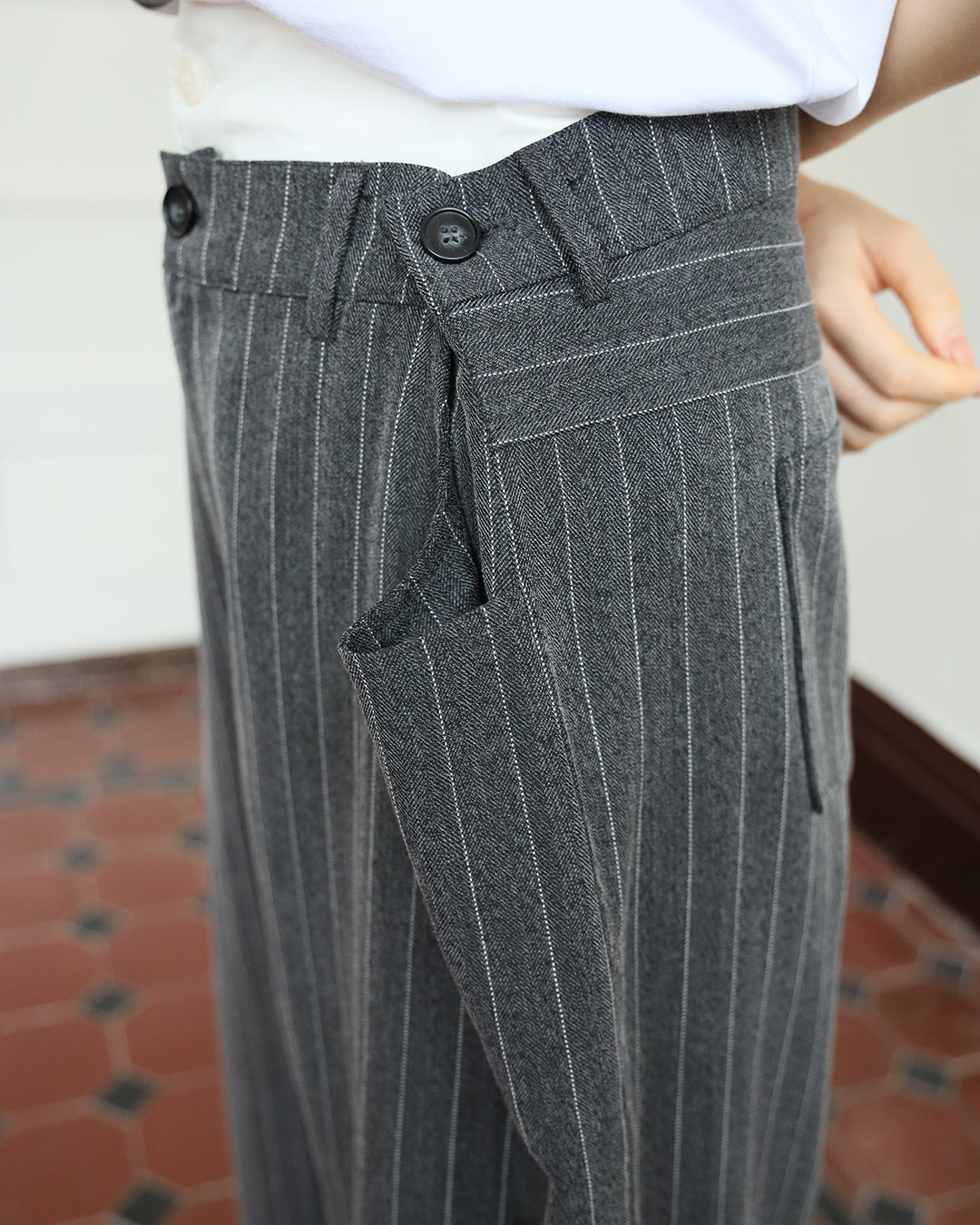 Double Waist Pinstripe Pants (Size S-M)
