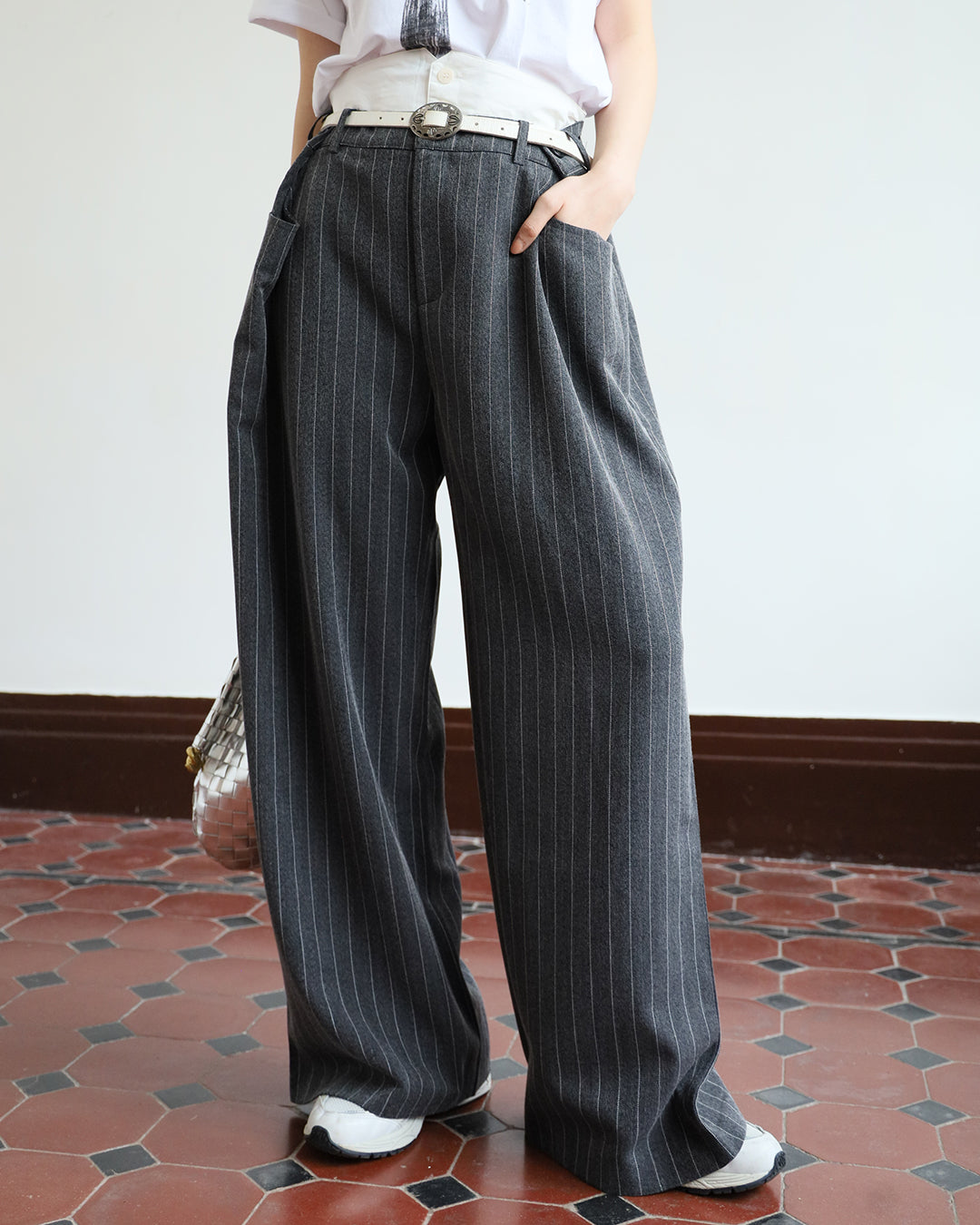 Double Waist Pinstripe Pants (Size S-M)
