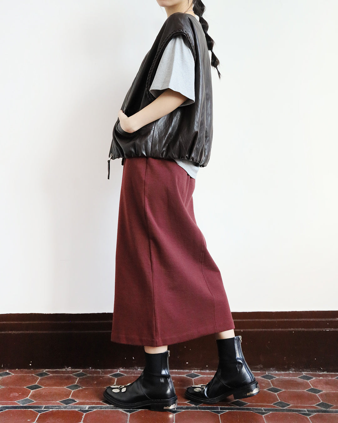 Braid Trim Faux Leather Vest (2 color)