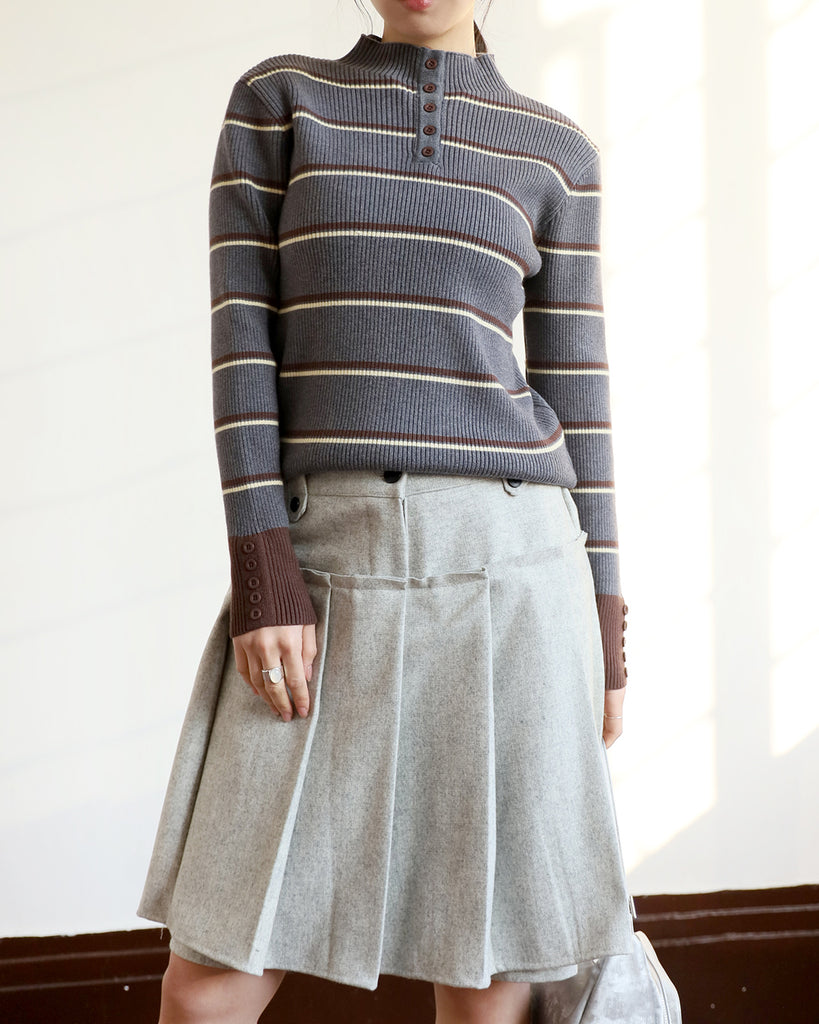 Contrast Cuff Striped Top (2 colors)