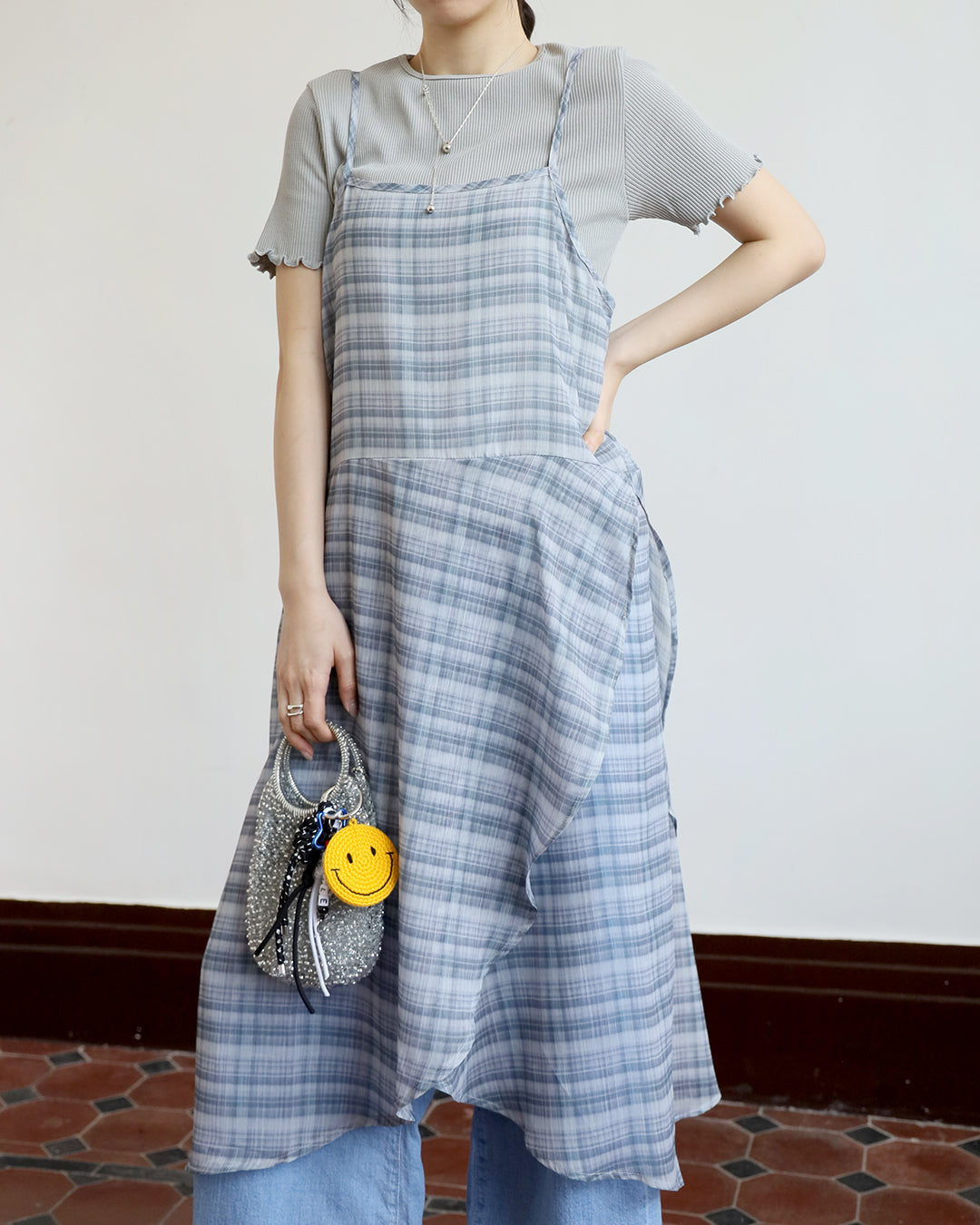 Checker Chiffon Layer Cami Dress