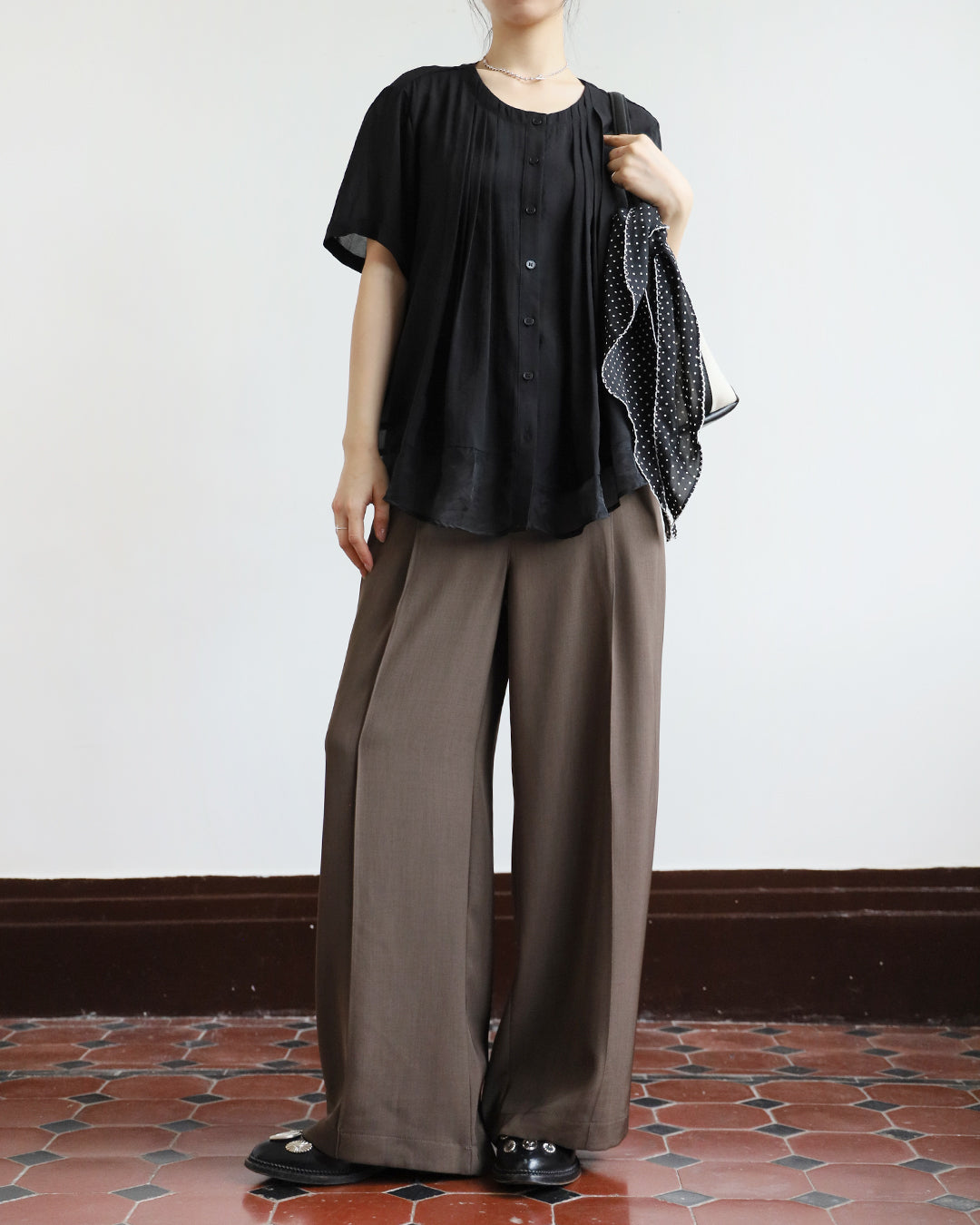 Pintuck Shirt with Mesh Hem (2 Colors)