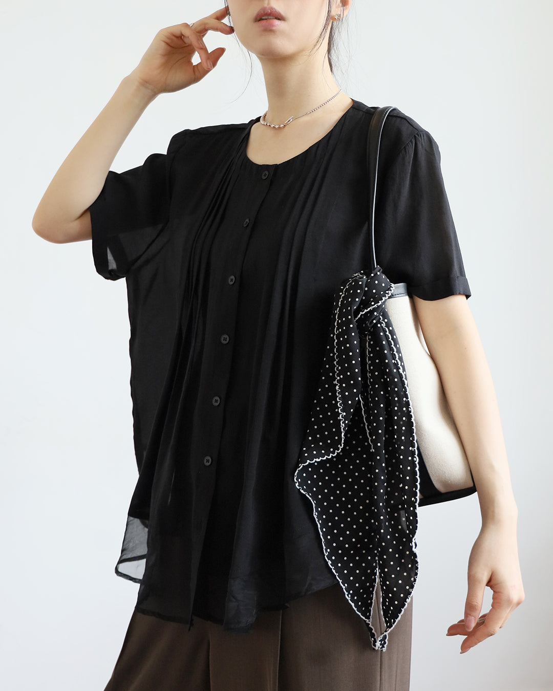 Pintuck Shirt with Mesh Hem (2 Colors)