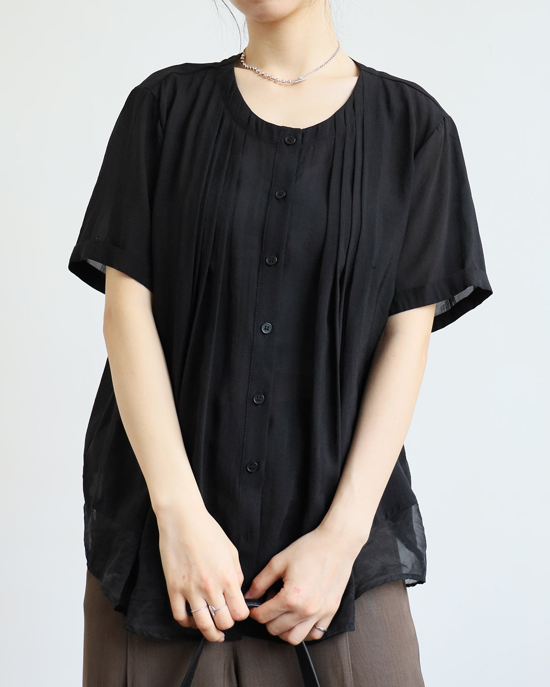 Pintuck Shirt with Mesh Hem (2 Colors)