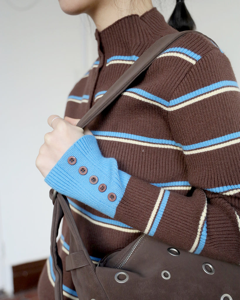 Contrast Cuff Striped Top (2 colors)