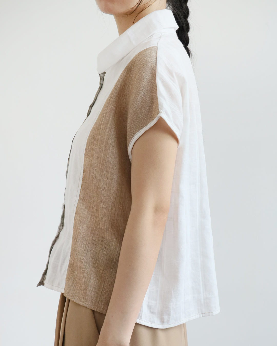 Mix Fabric Checker Shirt (2 Colors)