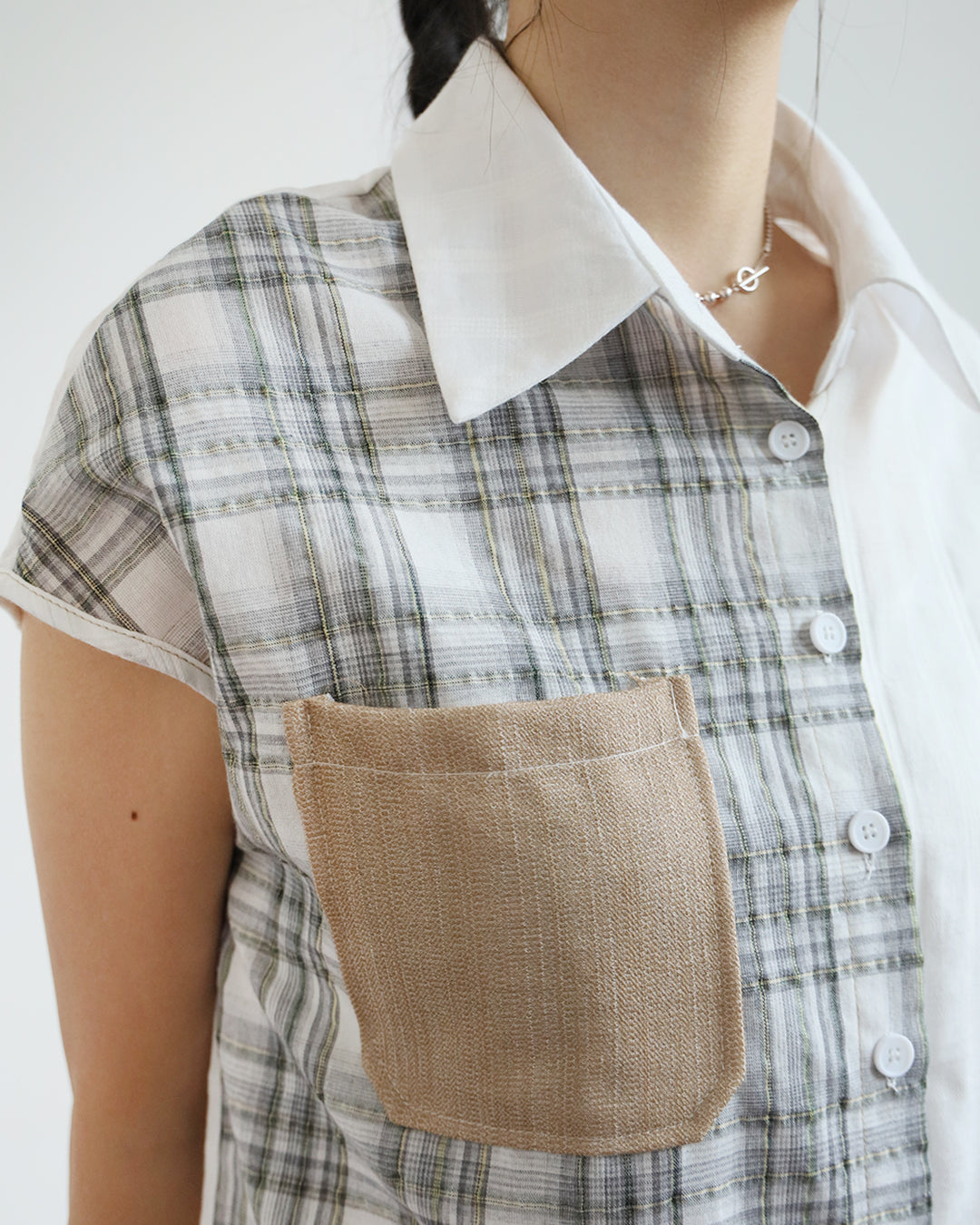 Mix Fabric Checker Shirt (2 Colors)