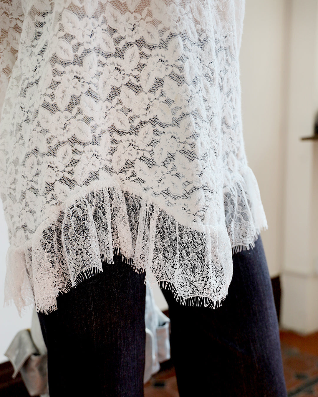 *Asymmetric Lace Trimmed Top (2 colors)