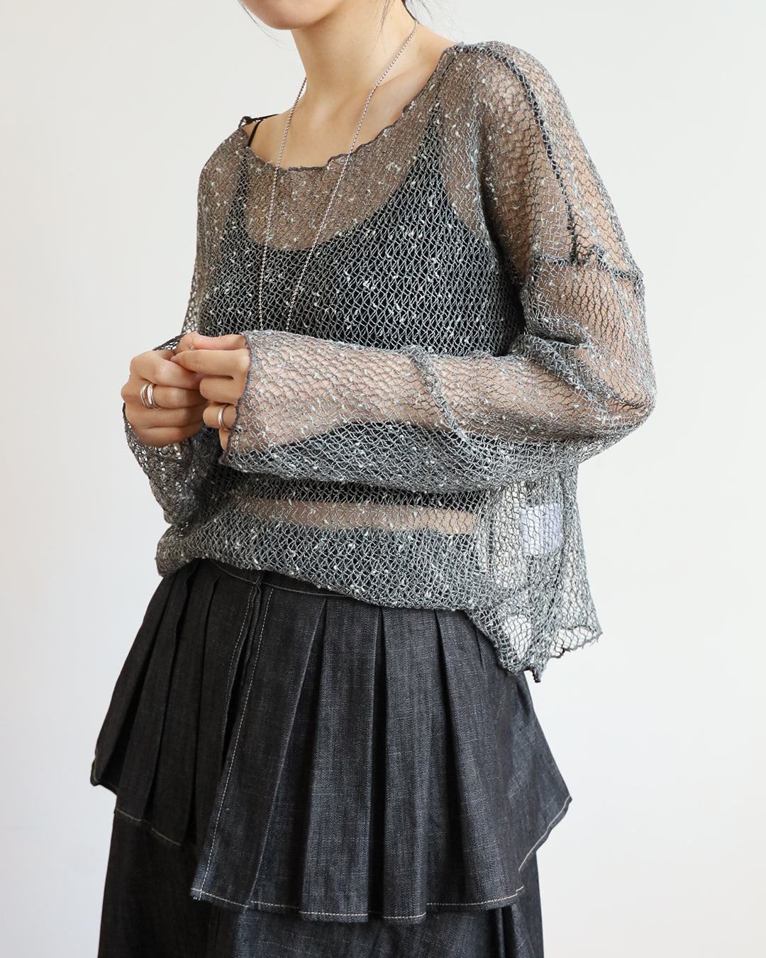 Pleated Layer Denim Skirt (2 color)