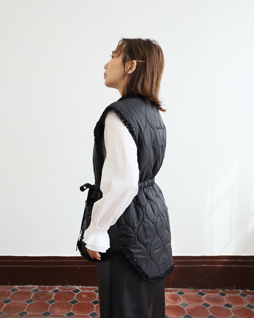 Tweed Trimmed Quilted Vest (2 color)