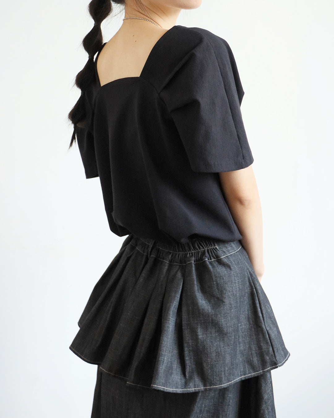 Pleated Layer Denim Skirt (2 color)