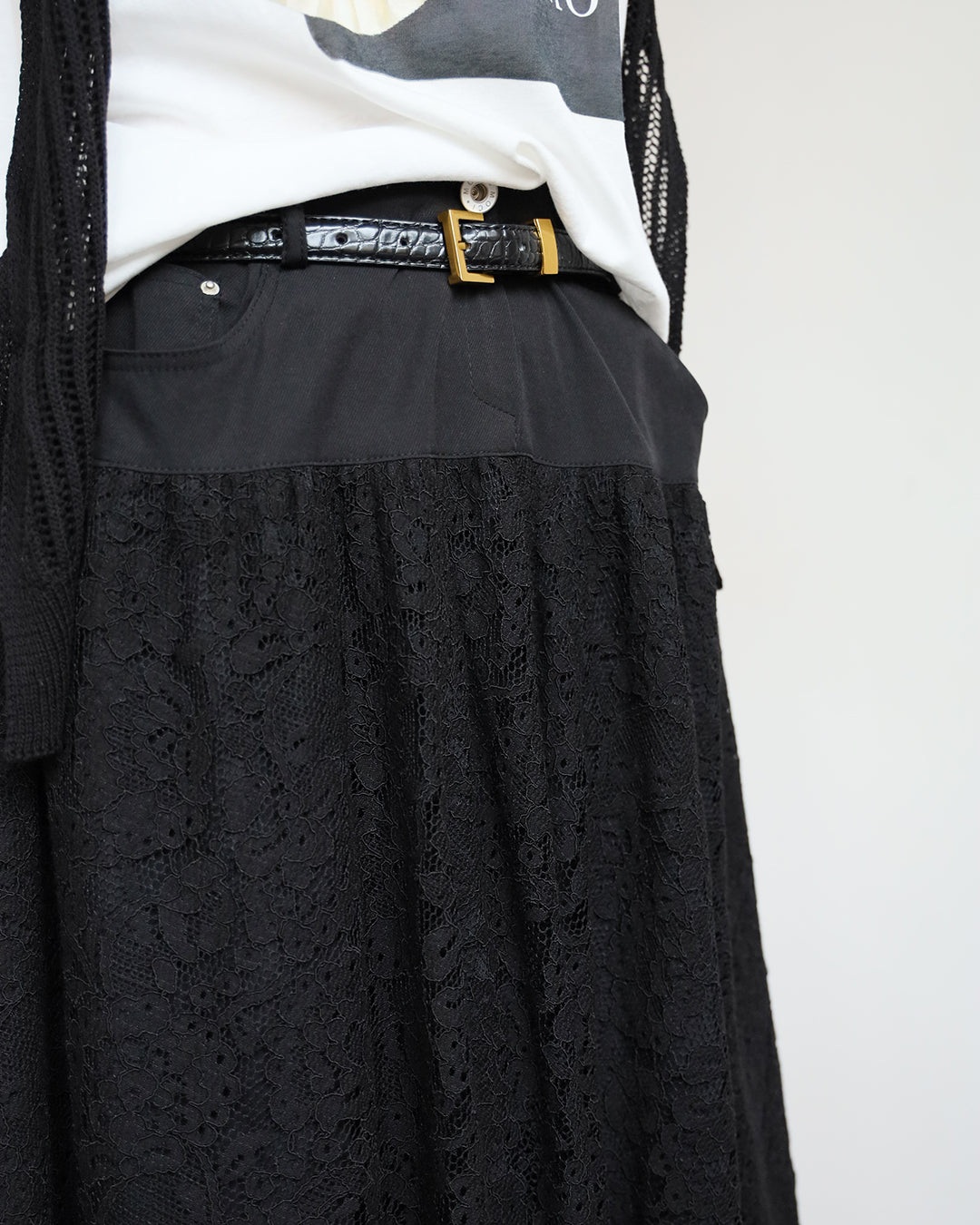 *Mix Fabric Lace Skater Skirt (2 Colors | Size S - L)