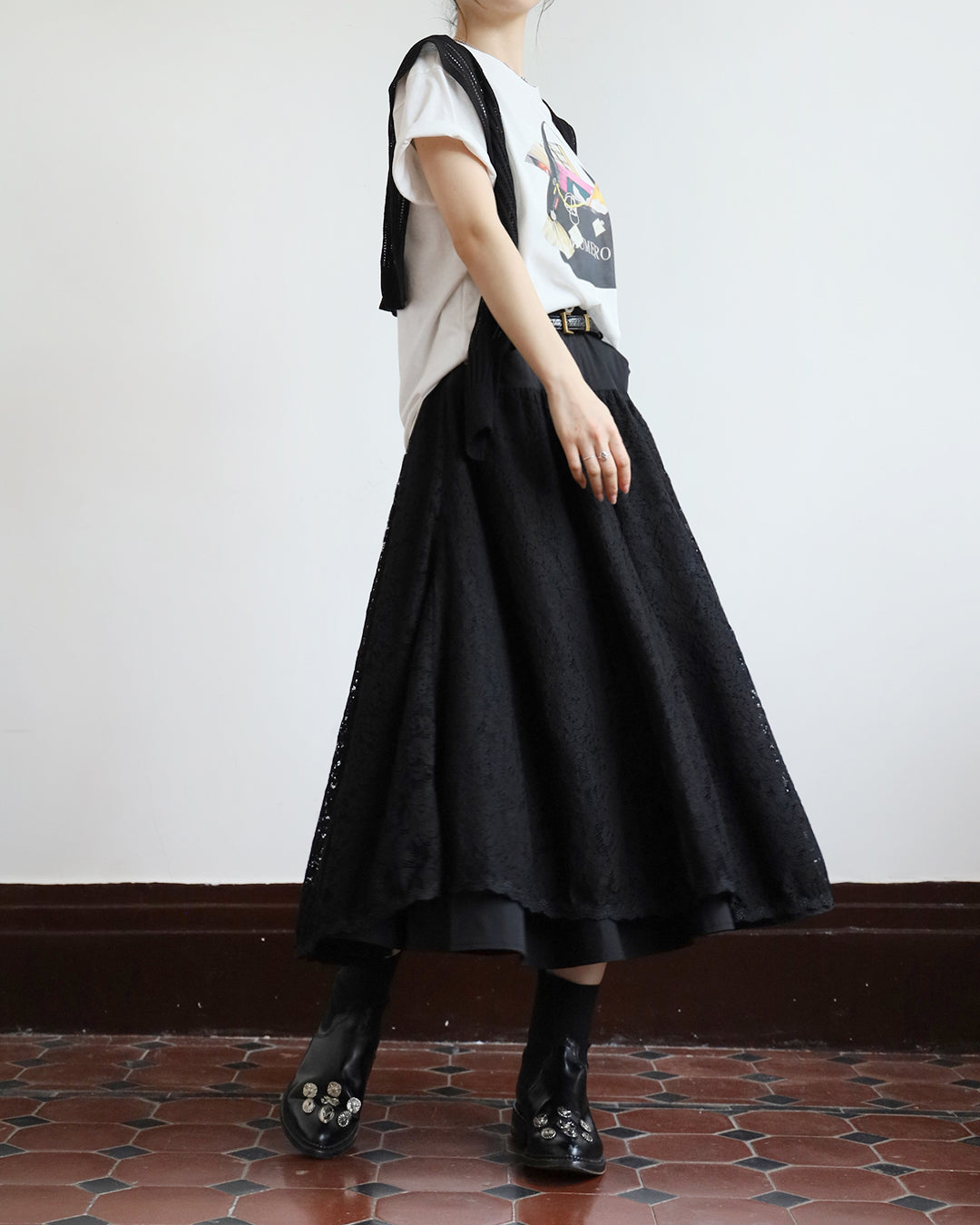 *Mix Fabric Lace Skater Skirt (2 Colors | Size S - L)