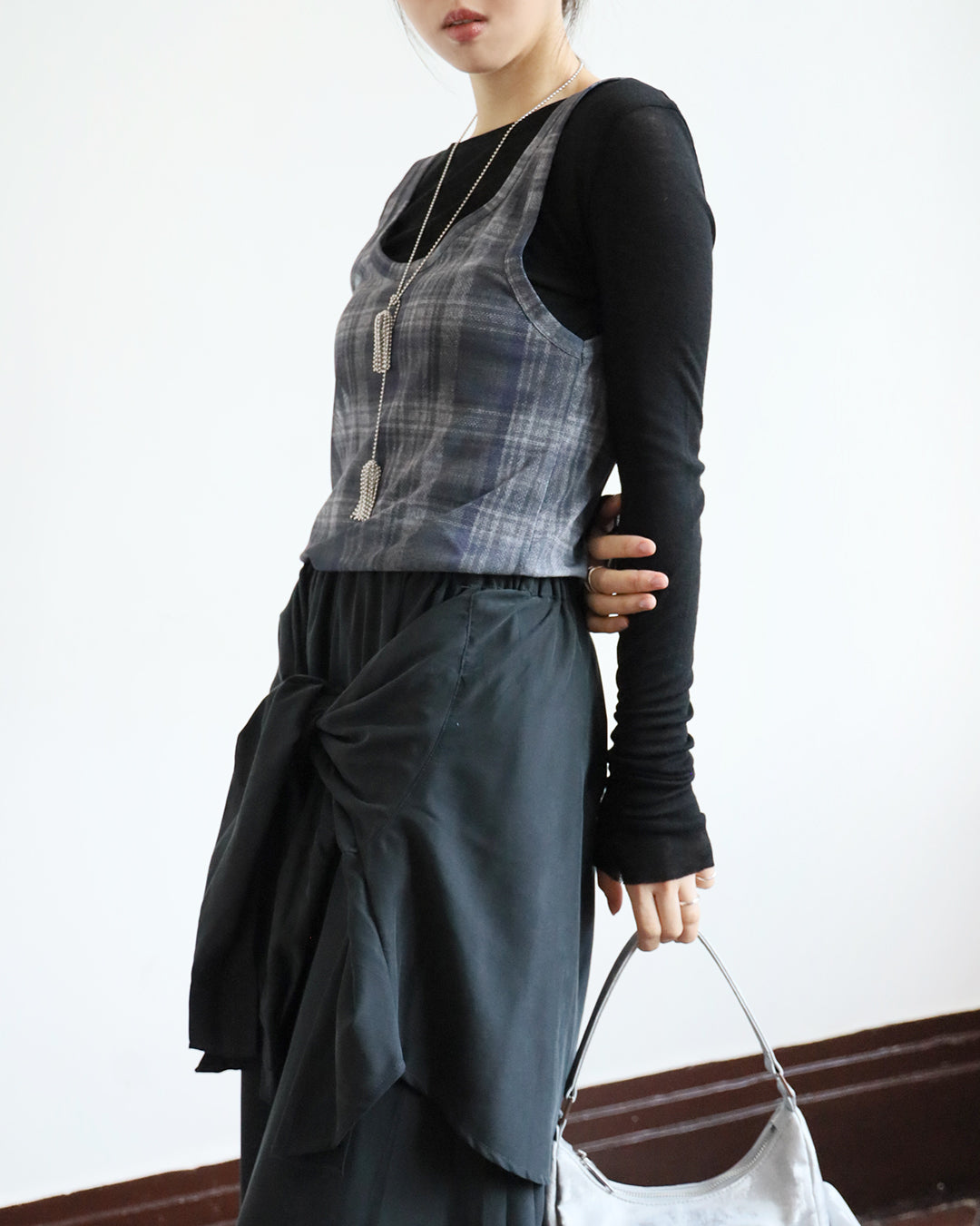 Basic Top + Checker Mesh Vest (Set) (3 color)