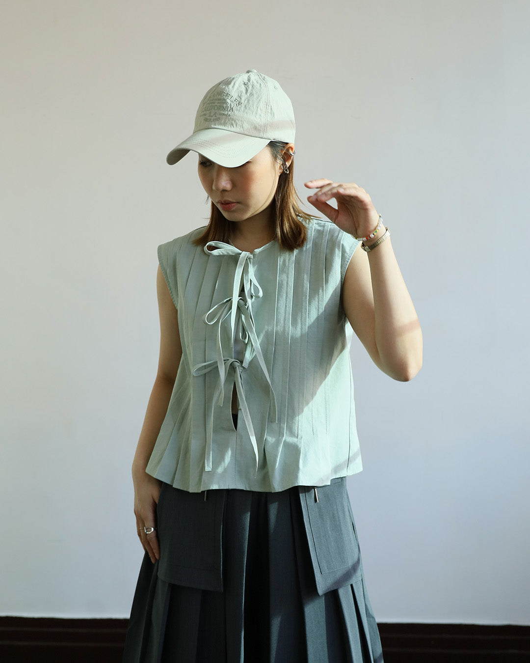 Tie Front Pintuck Top (2-Color)