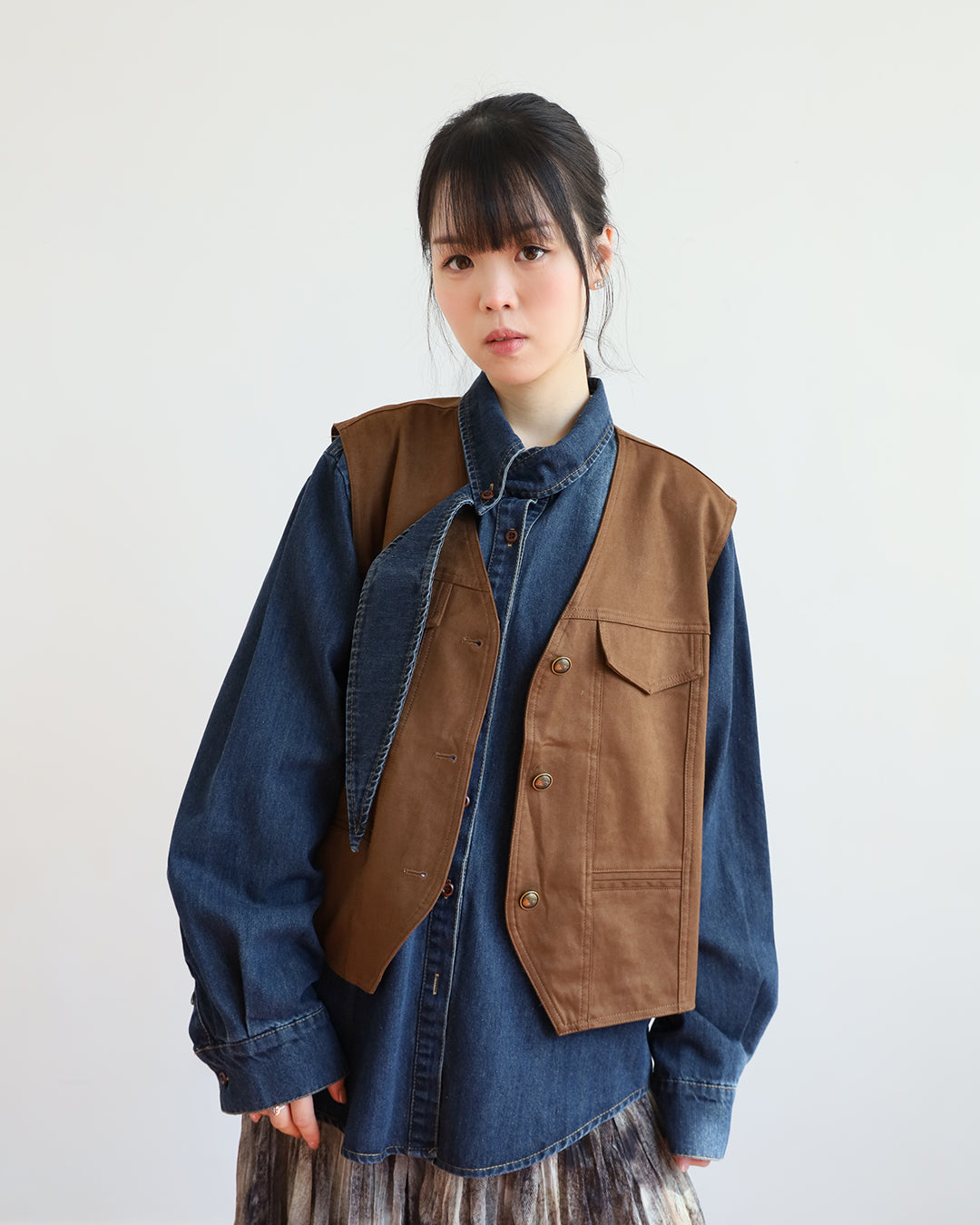 Tie Collar Denim Shirt