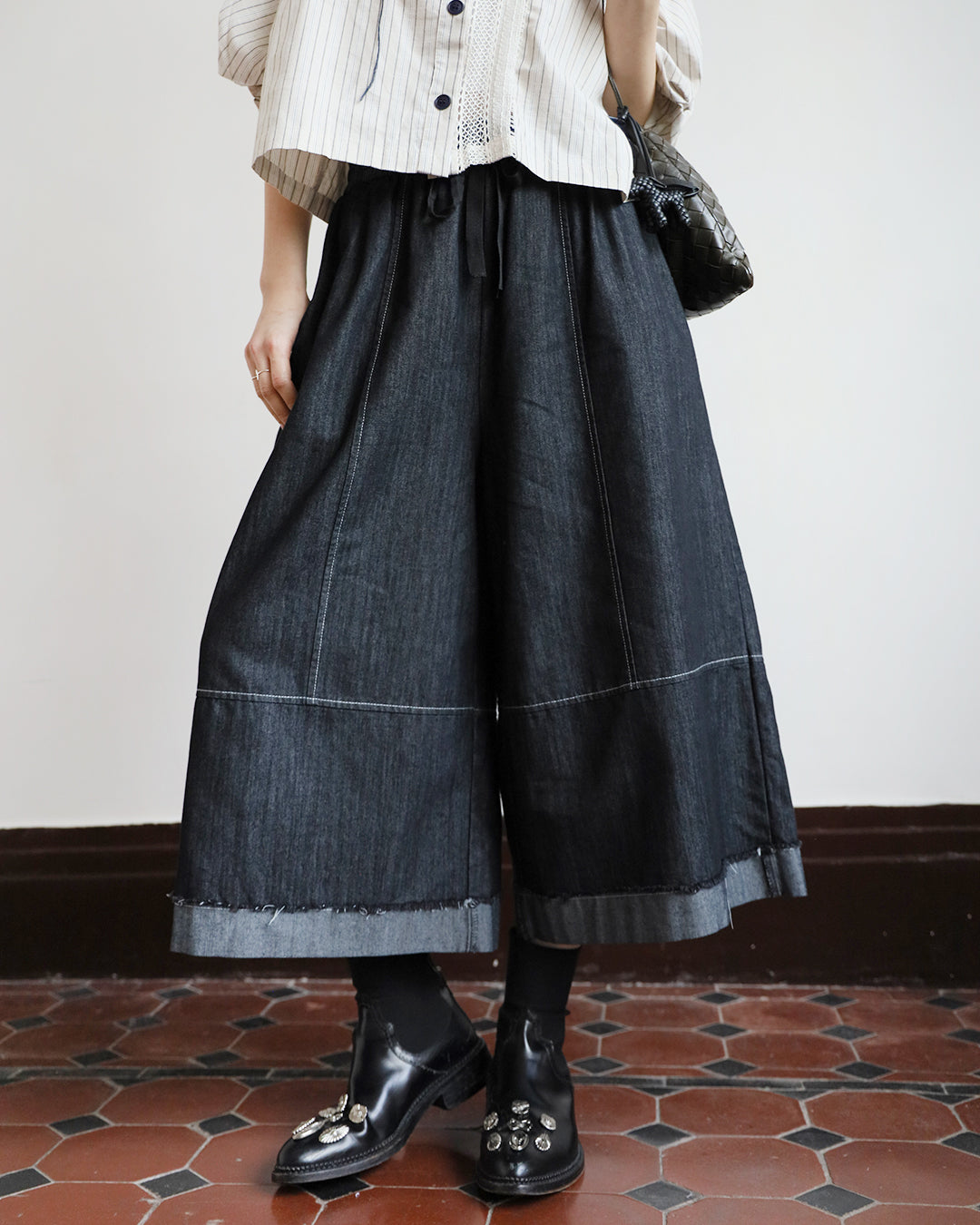 The Folded-Hem Denim Culottes