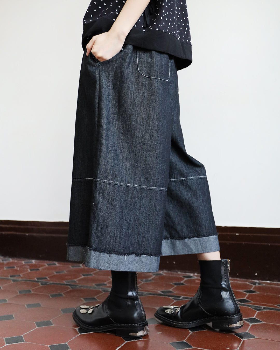 The Folded-Hem Denim Culottes
