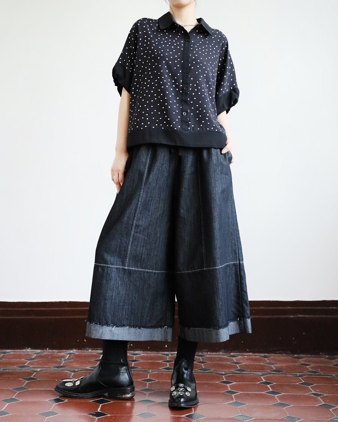 The Folded-Hem Denim Culottes