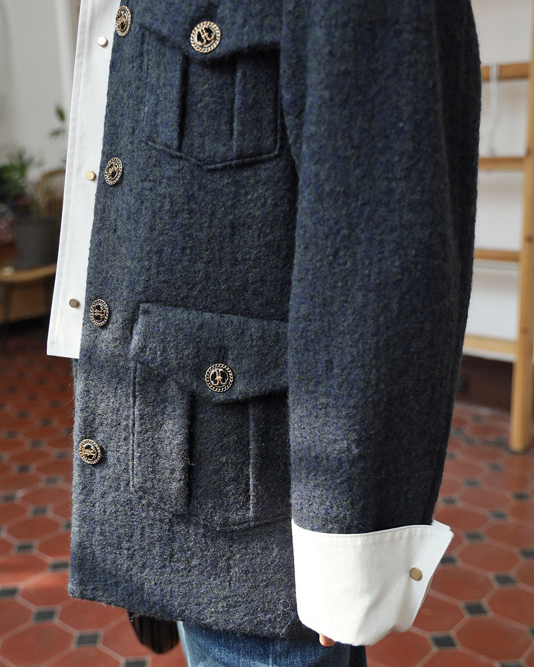 Front Pocket Wool Jacket w/ Removable Layer