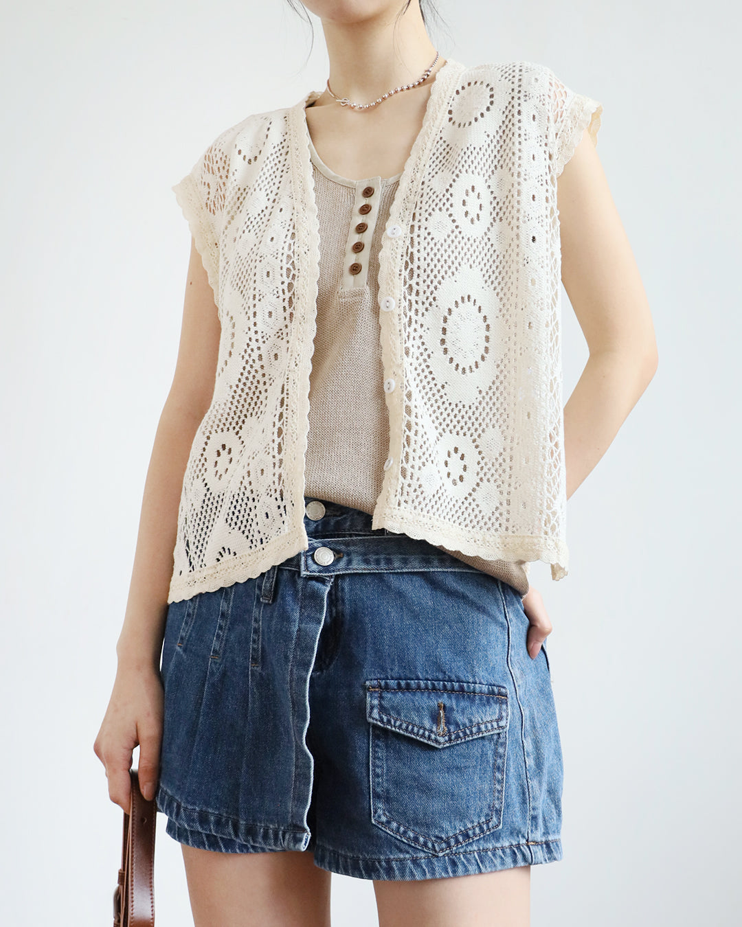 Pleated Layer Denim Shorts (Size S-L)