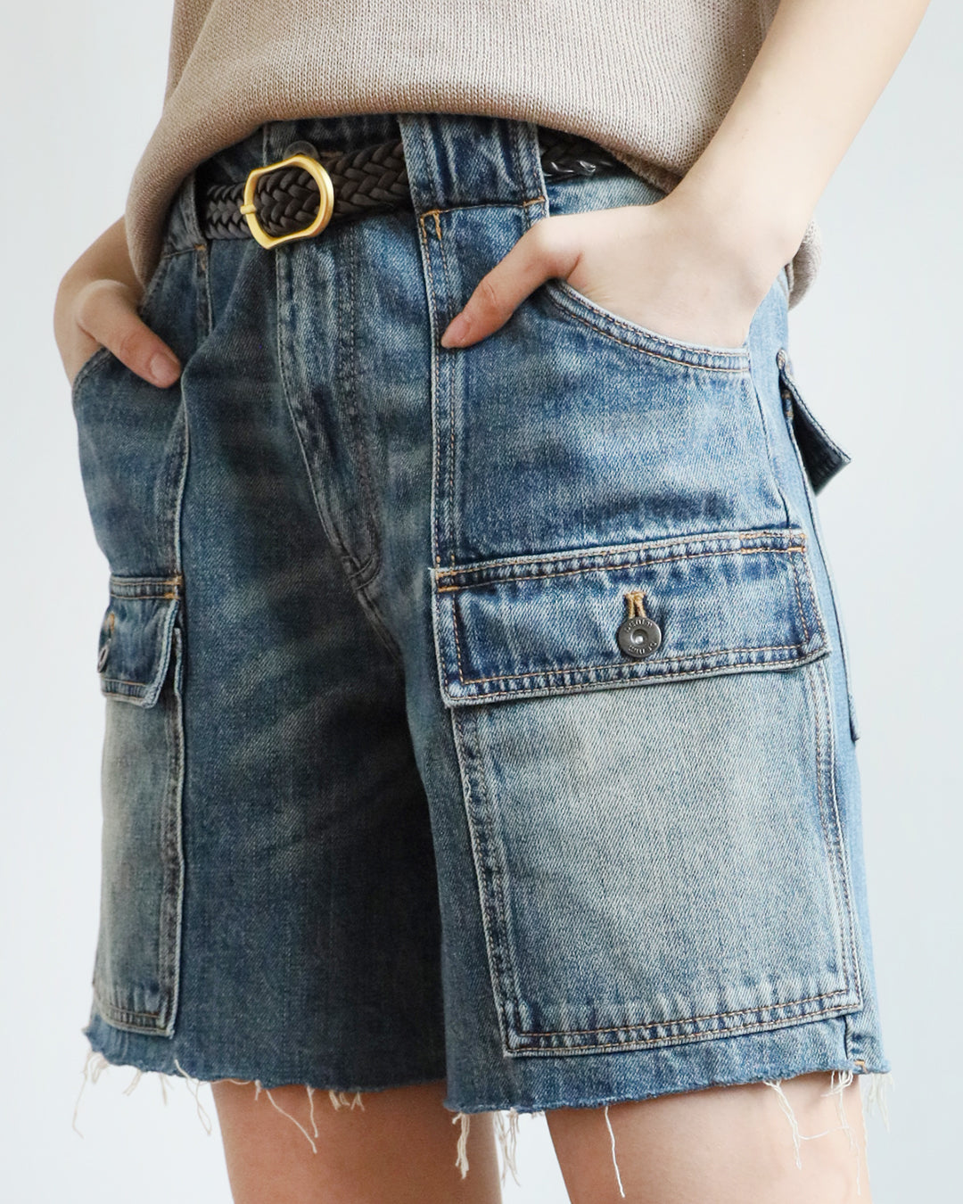 Denim Shorts w/ Front Flap Pockets (Size S - L)