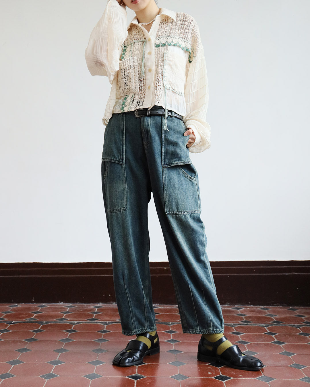 Patch Pockets Jeans (Size S - L)