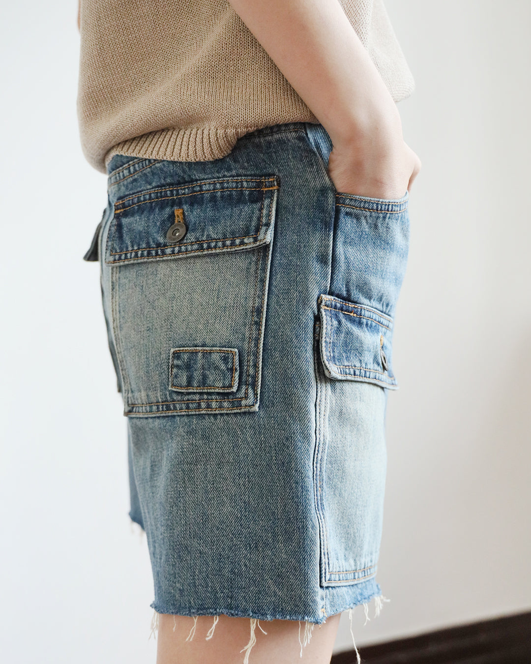 Denim Shorts w/ Front Flap Pockets (Size S - L)