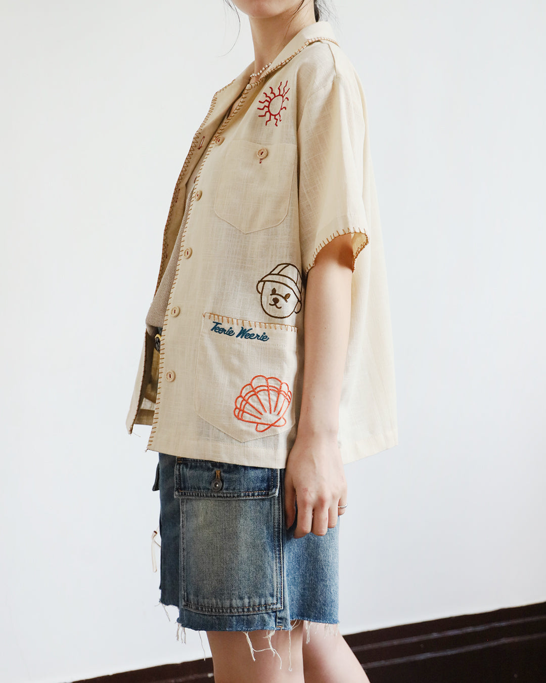 Embroidery Revere Collar Shirt