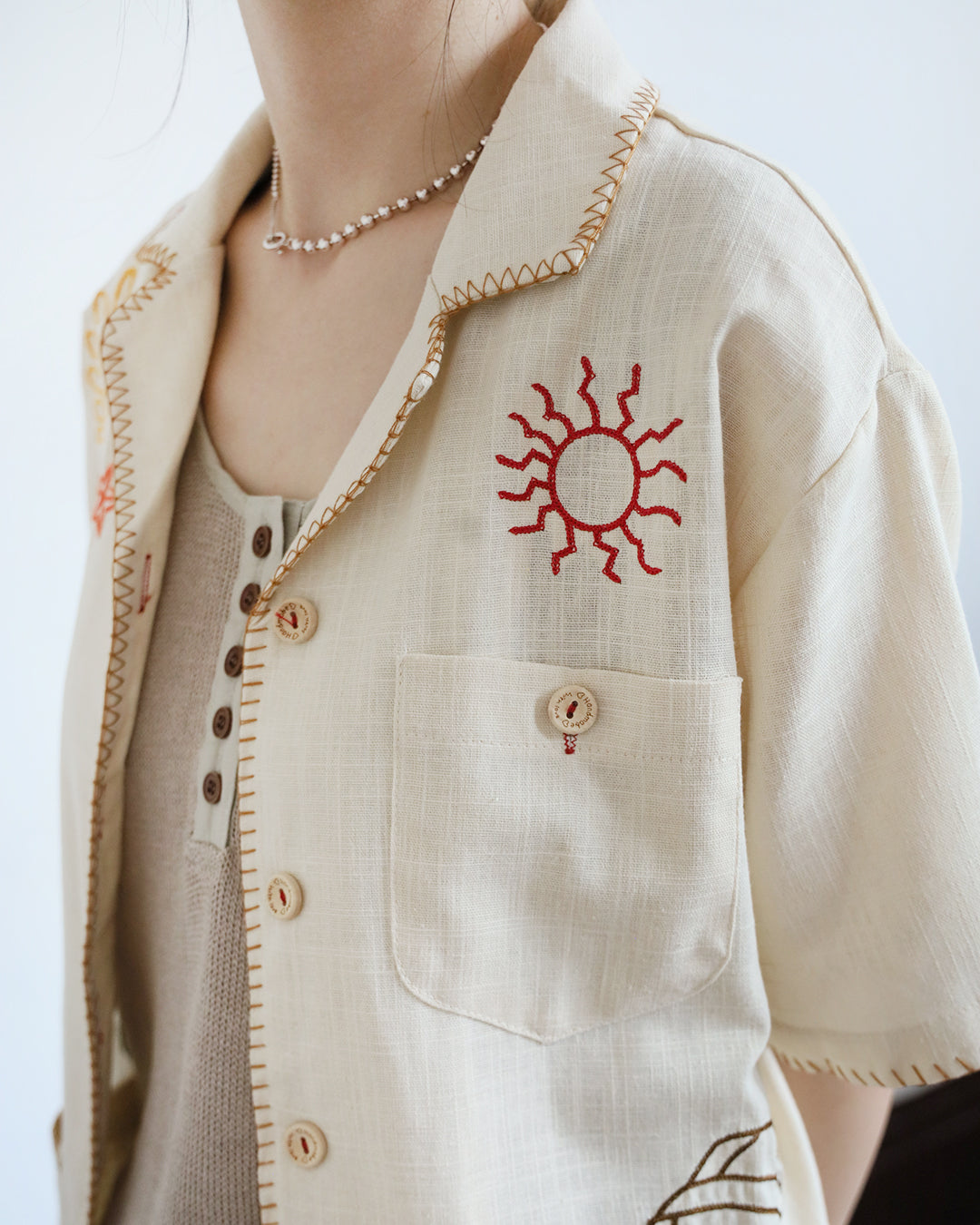 Embroidery Revere Collar Shirt