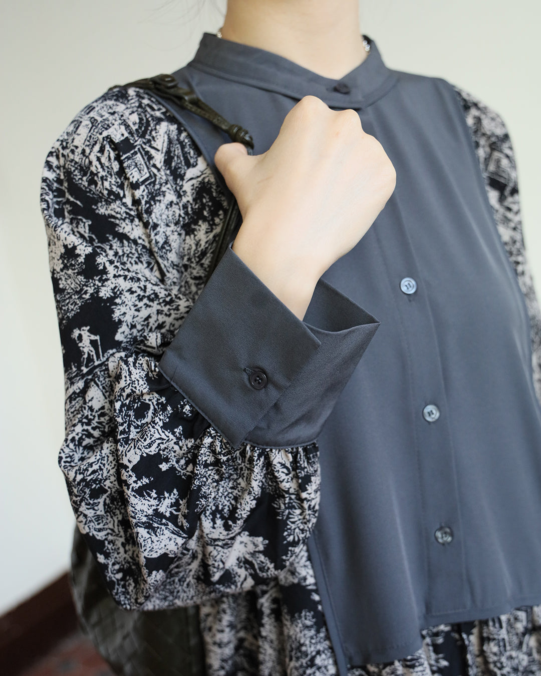 Mix Fabric Pattern Dress (2 Color) Lazynoon