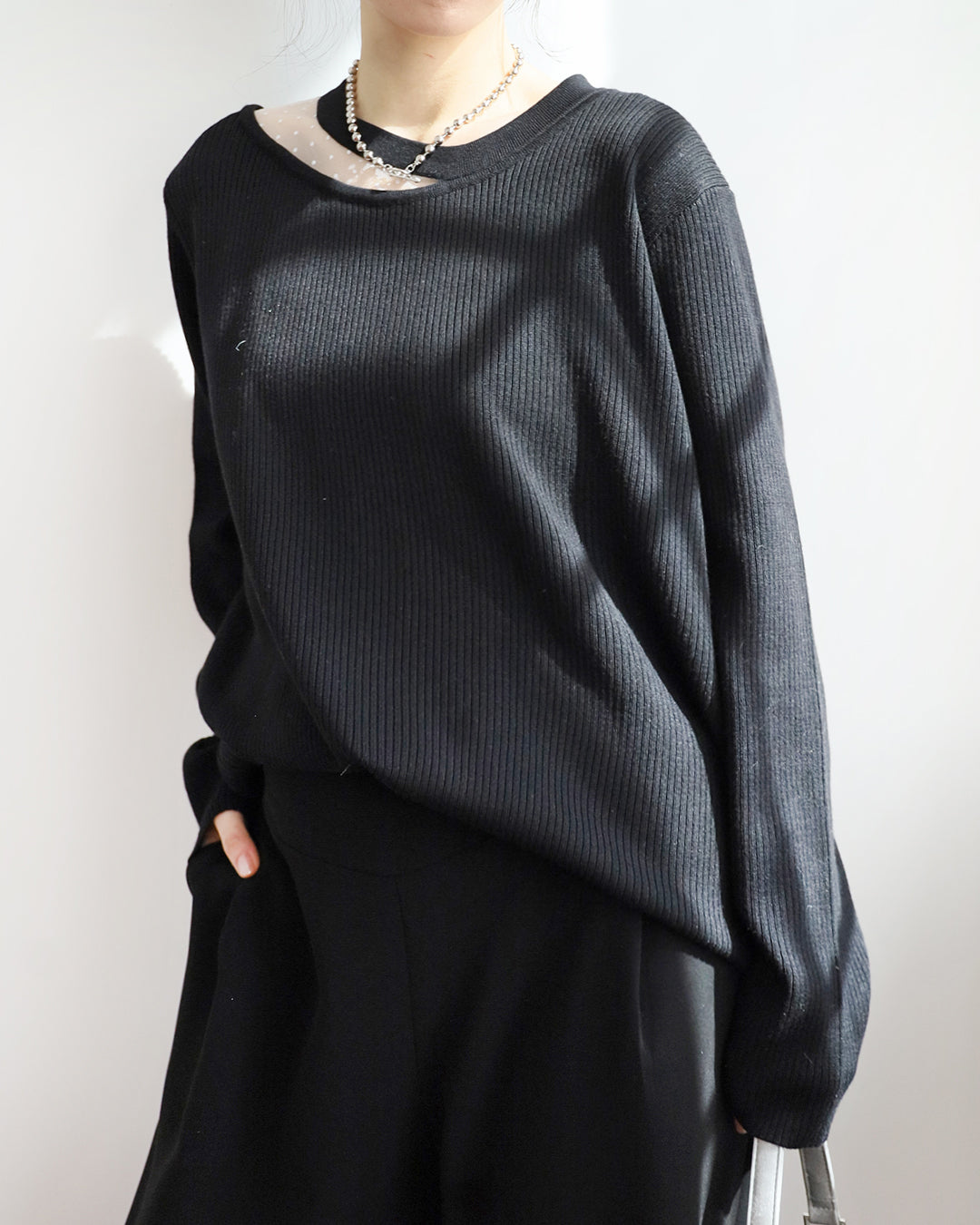 Polka Dot Mesh Inserted Top (2 colors)