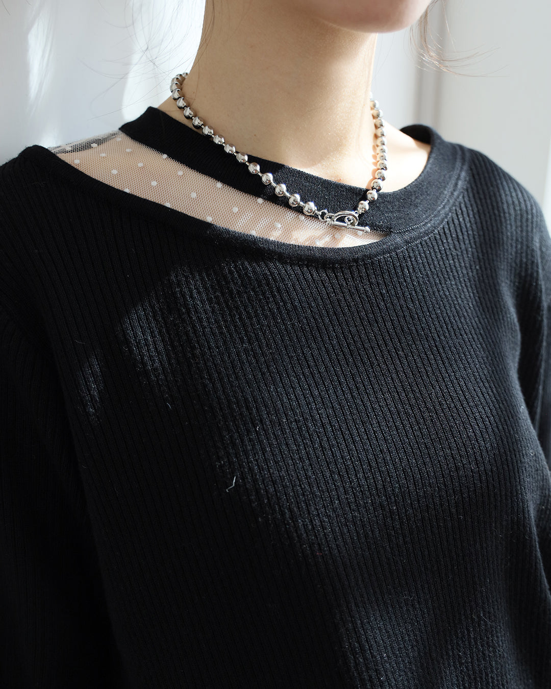 Polka Dot Mesh Inserted Top (2 colors)