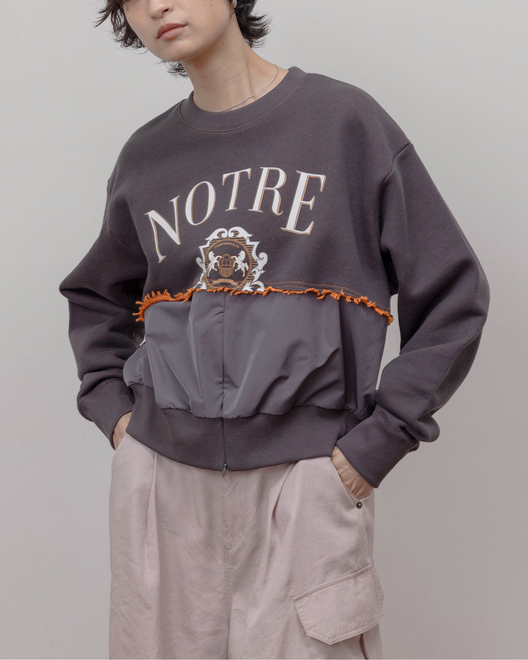 JAPAN BRAND - Mix Fabric Ruffle Trim Sweatshirt