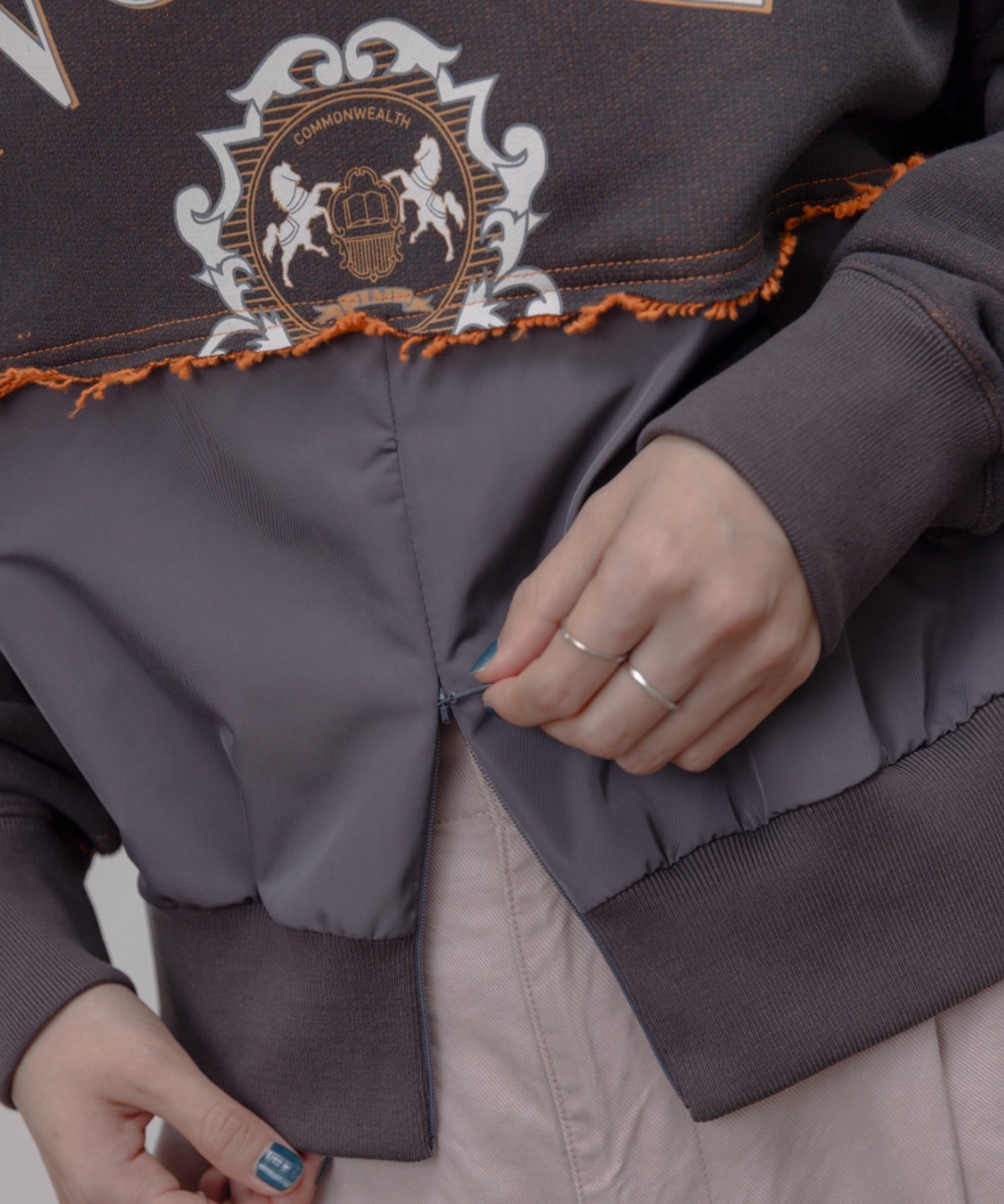 JAPAN BRAND - Mix Fabric Ruffle Trim Sweatshirt