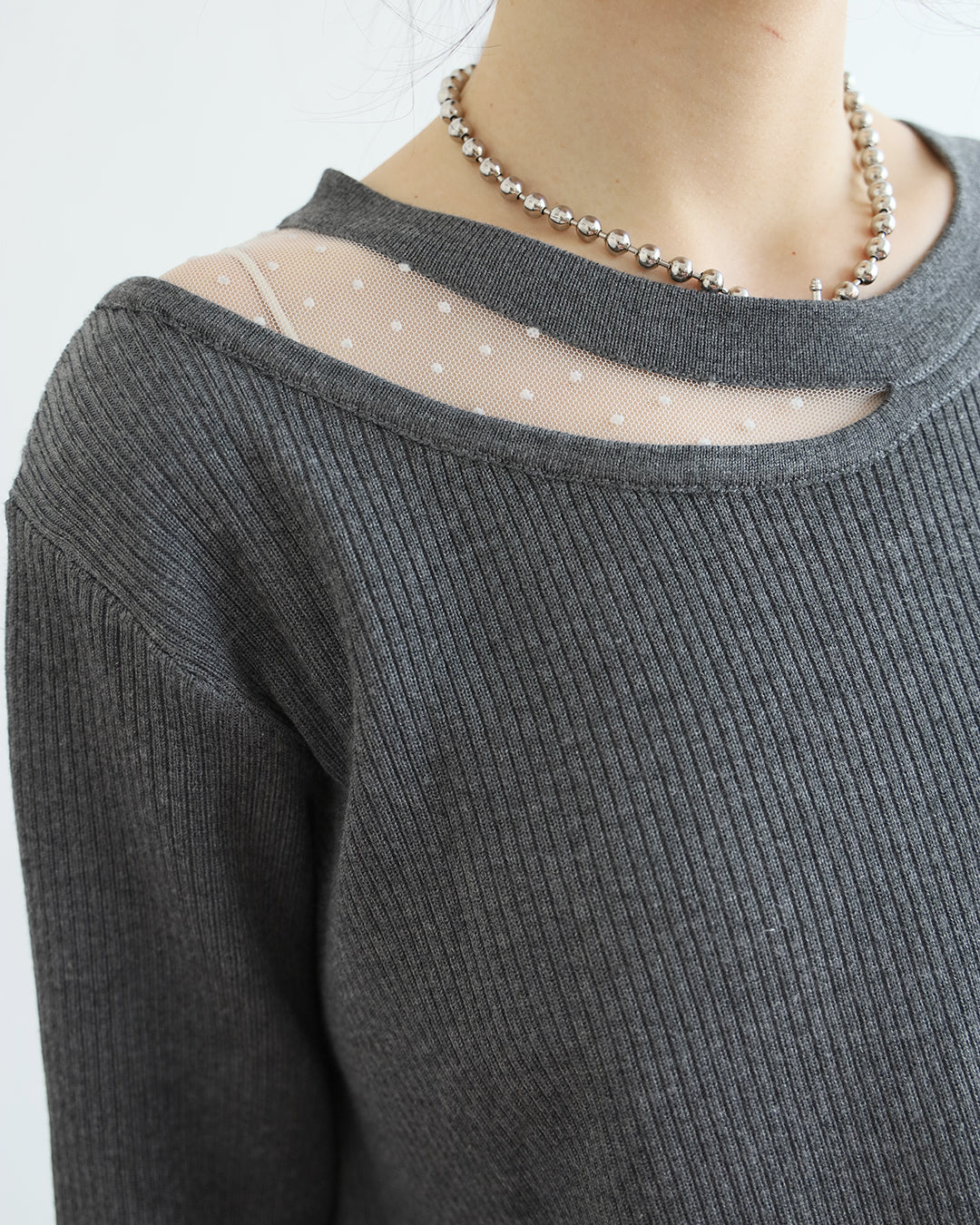 Polka Dot Mesh Inserted Top (2 colors)